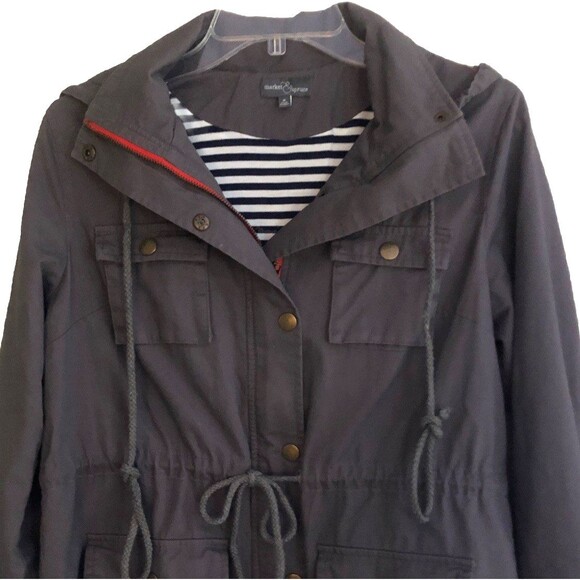 Market & Spruce Chaplin Hooded Anorak Jacket Womens Sz M Military Utility Cargo - Picture 2 of 15